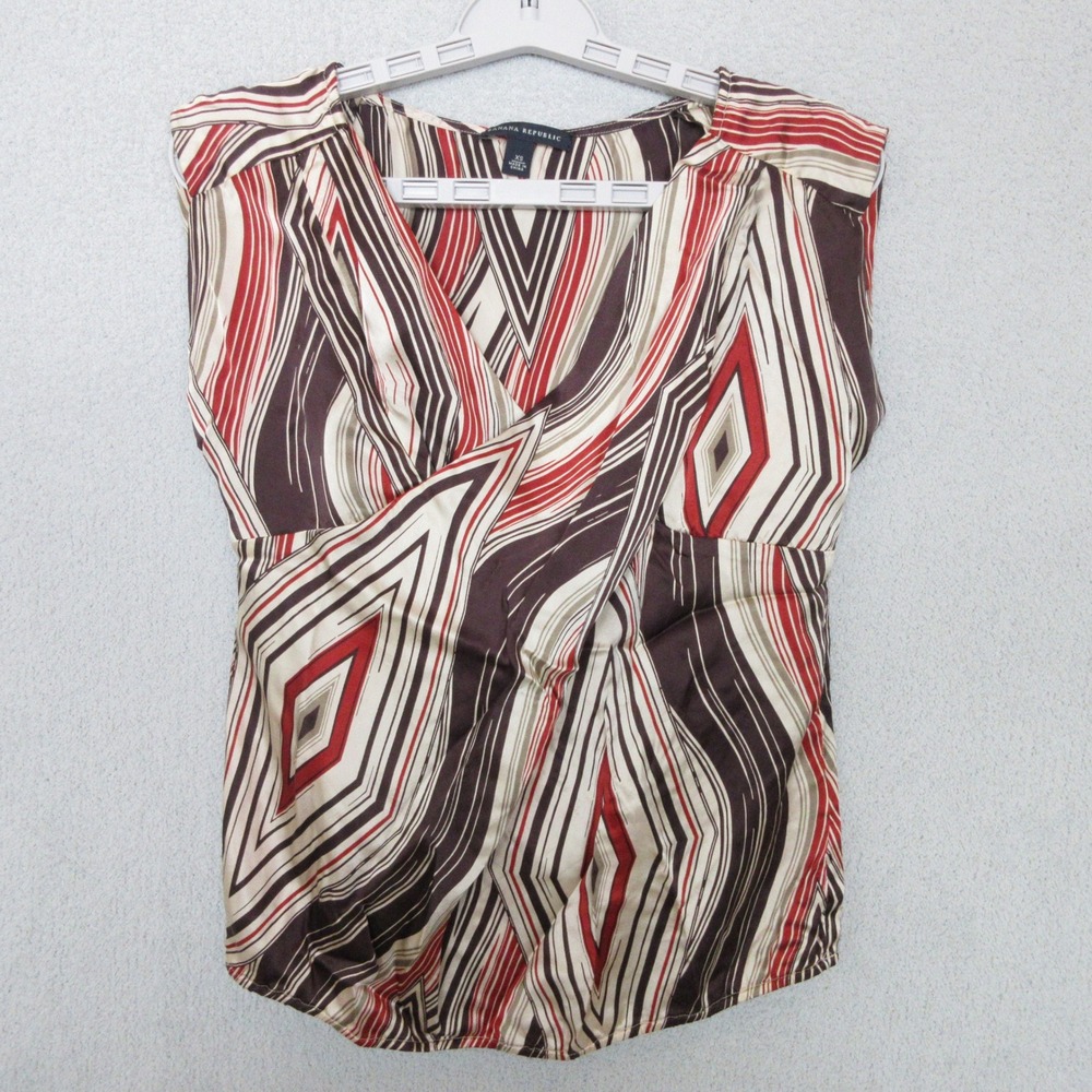 Banana Republic Women's Silk Blouse Geometric Print Sleeveless‎ Wrap Top XS